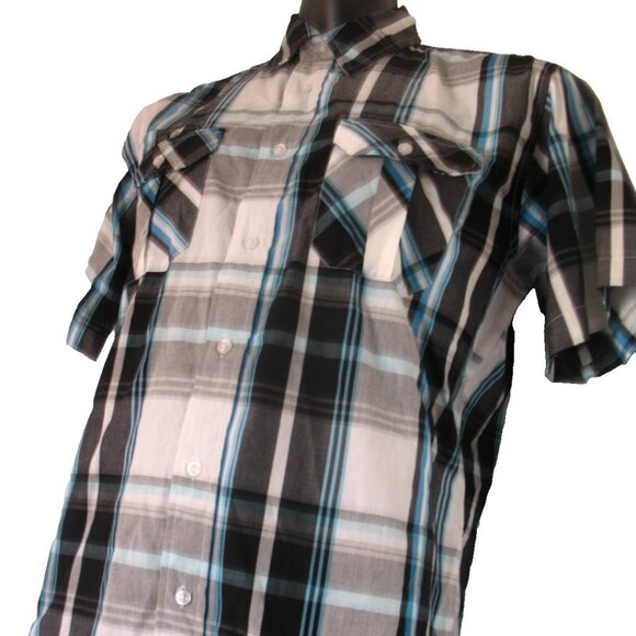 AIRWALK Western Short Sleeve Blue plaid, with Buttons Shirt Men's Size Large - Picture 5 of 11